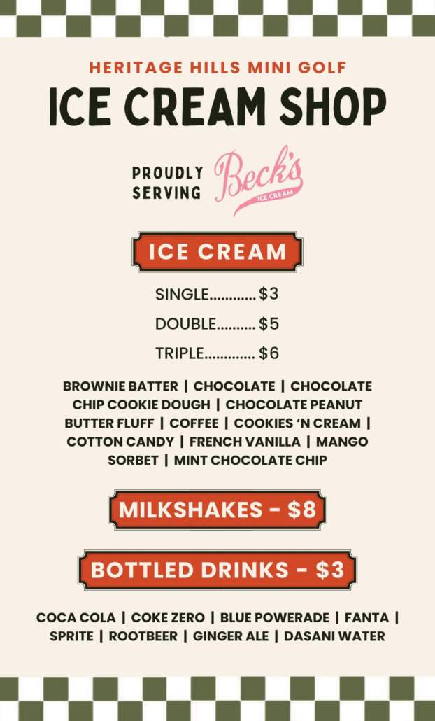mini golf menus for tvs